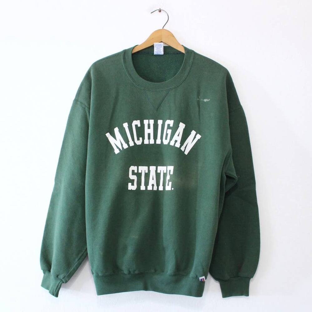 Vintage 90s Michigan State Spartans Green Sweatshirt Mens XL NCAA College